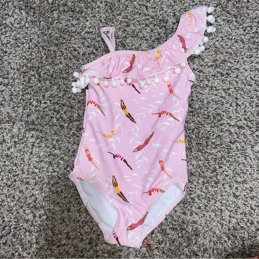 667 snapper rock Pink One-Shoulder toddler girls one piece swimsuit boho mermaid